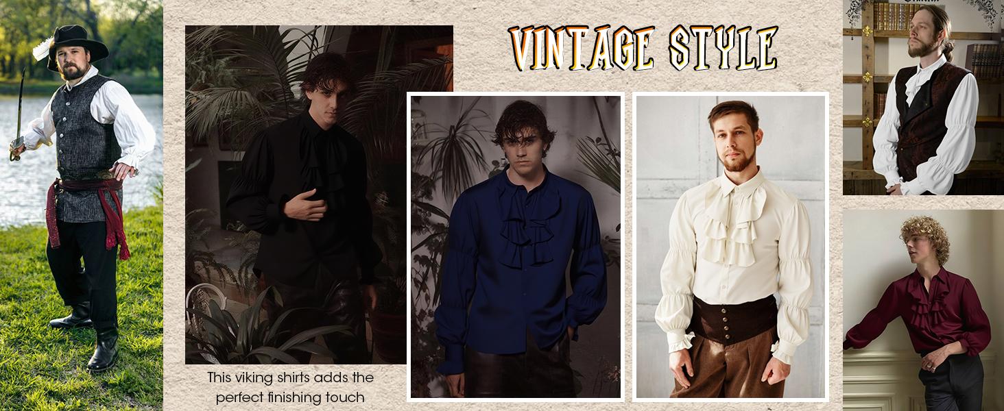 Runcati Mens Pirate Shirt Ruffle Victorian Renaissance Vampire Poet Puffy Shirts Gothic Steampunk Medieval Costume