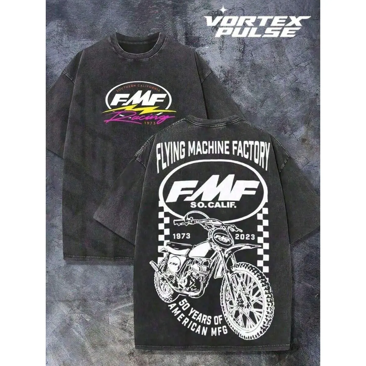 FMF Racing Dirt Bike Double Sided Print Vintage Washed T Shirt Motocross So Cal 100% Cotton Oversized Unisex Streetwear Tee