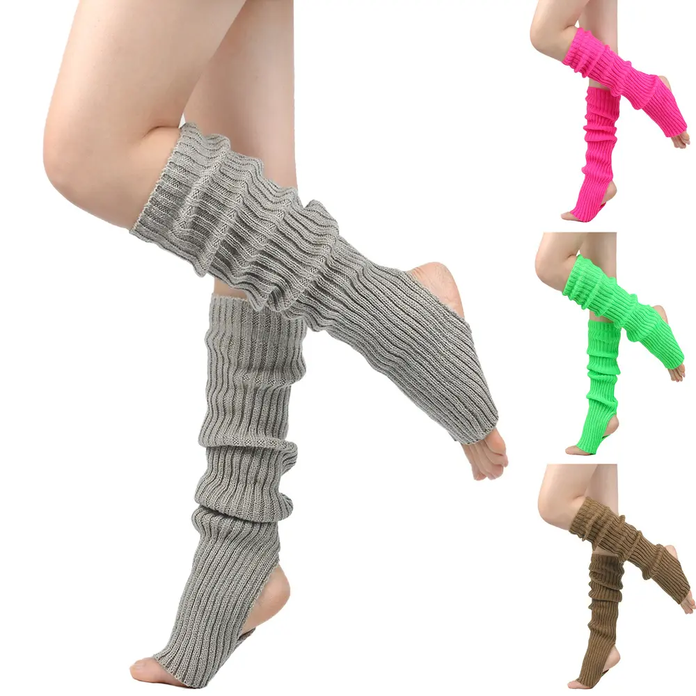 Unisex 50cm Knitted Open-Heel Stirrup Leg Warmers, Warm Thermal Slouch Socks Leg Sleeves for Children, Youth, Yoga, Ballet Dance Training, Sports & Outdoor Use