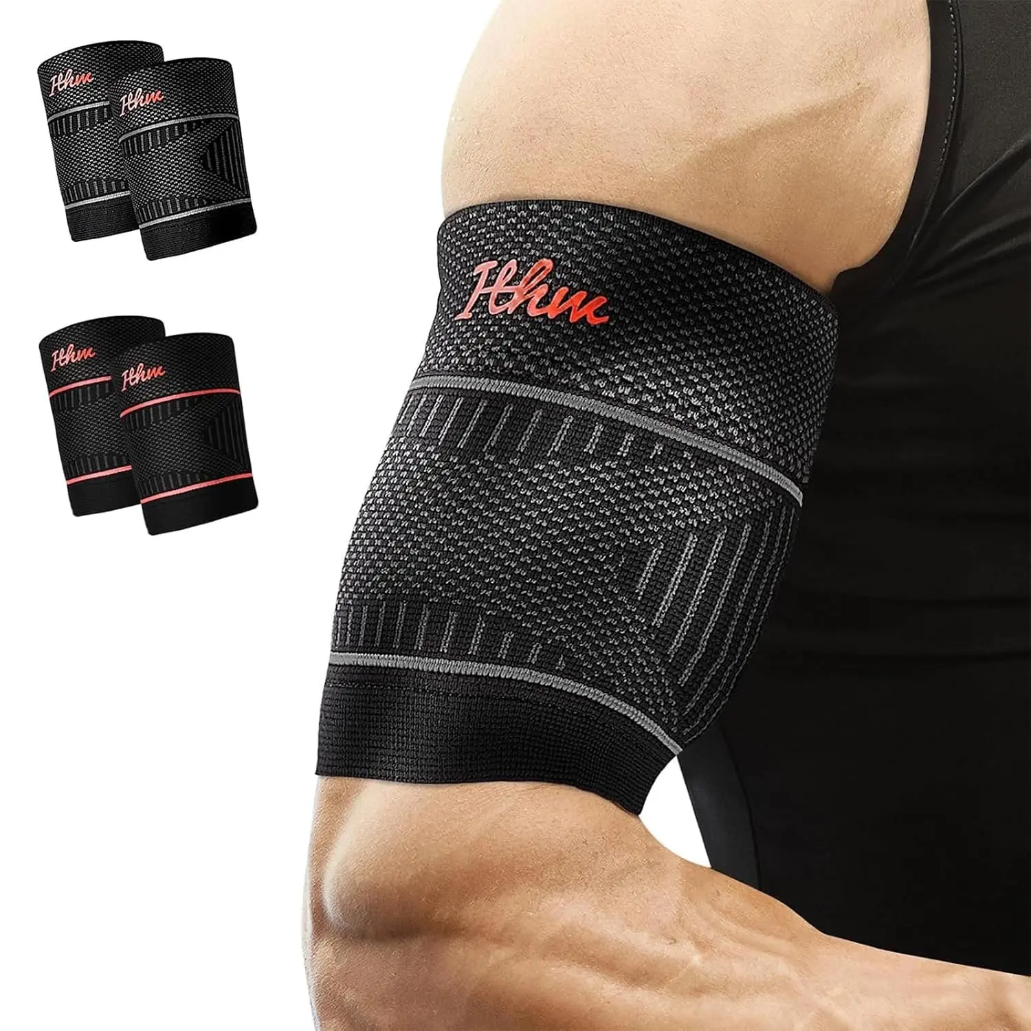 Bicep Tendonitis Brace for Pain Relief, Upper Arm Compression Sleeve for Men and Women, Bicep Compression Sleeve for Muscle Strain (Gray, Large)