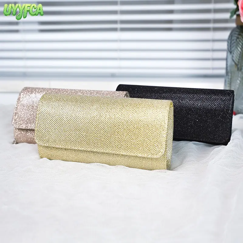 Women's Evening Clutch Bag with Sparkly Glitter Finish for a Formal Look, Compact Handbag with Detachable Chain for Weddings and Party Events, Compact Clutch, Sparkle Shimmer