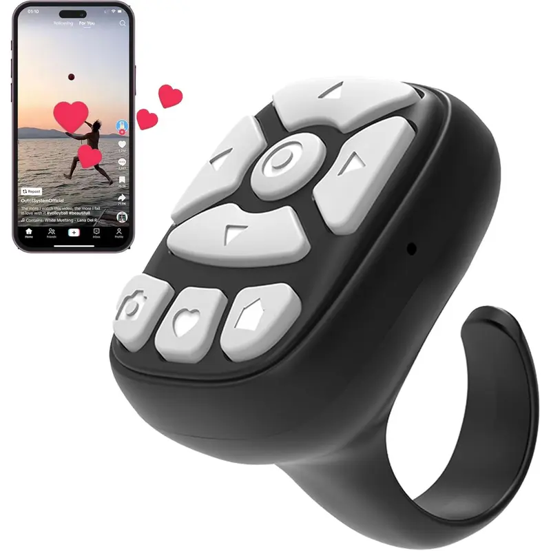 Bluetooth TikTok Ring - Finger Wearable Scrolling Remote | Effortless Video Browsing for Smartphones | Lightweight & Rechargeable (Black) Tech Accessories Camera