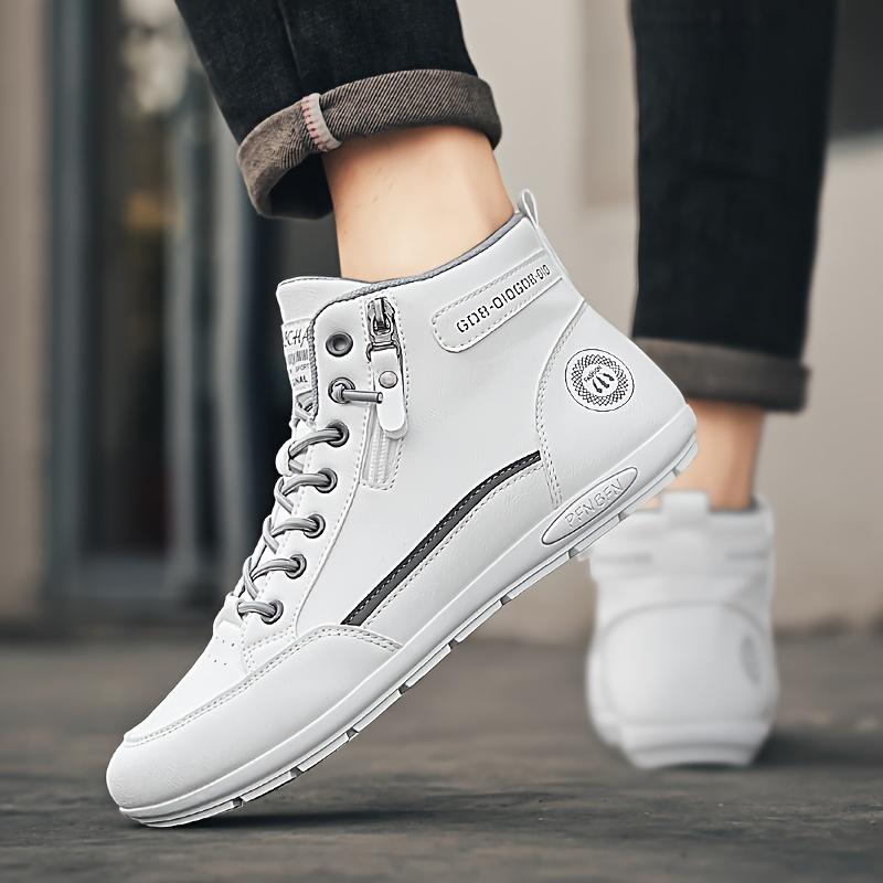 Men's High-Top Shoes Comfortable Durable Fashionable with Side Zippers Rubber Soles for Sports Running Trendy Walking Sneaker Closed Trainer Athletic Footwear