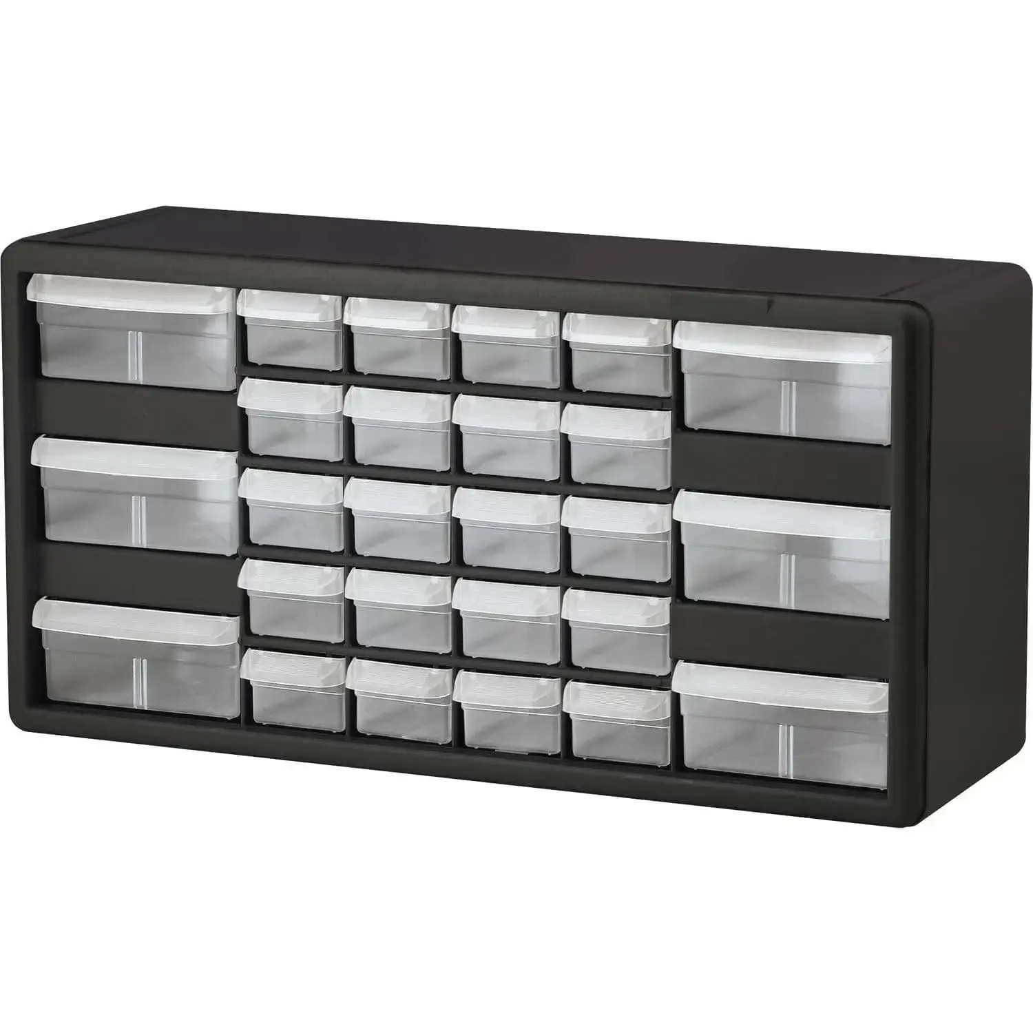Compact Multi-Drawer Plastic Storage Cabinet - Single Unit, 20" W x 6" D x 10" H Black 10126, for Garage Use, Building Bricks Storage, Kitchenware & Cutlery Organization