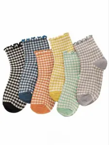 5 Pairs Vintage Plaid Crew Socks, Cute Colorful Checkered Edge Socks, Ideal for Women's Daily Sports and Casual Wear, Injinji Socks