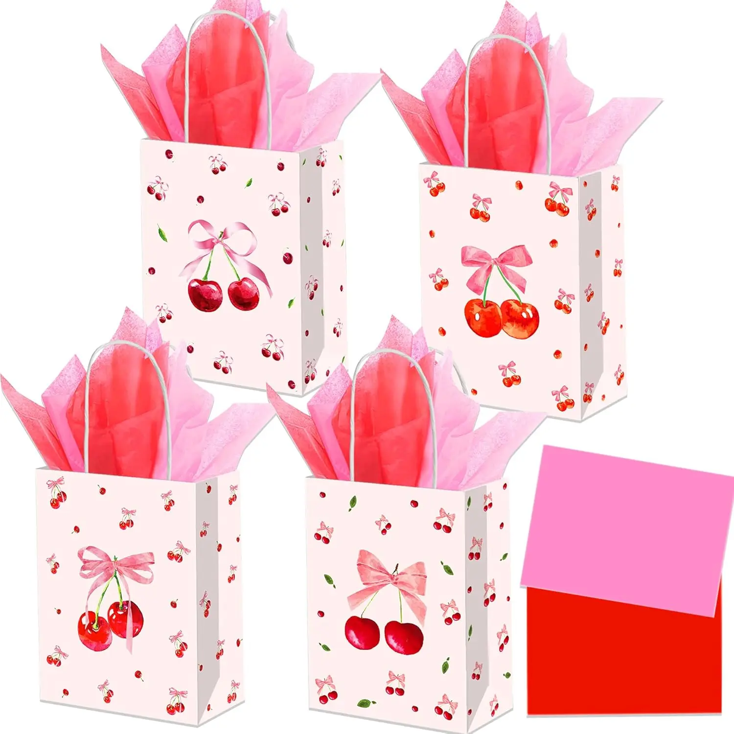 12 PCS Cherry Party Favor Gift Bags with Handles Shes Cherry On the Top Party Treat Goodie Bags Box Coquette Summer Fruit Birthday Bridal Baby Shower Decorations