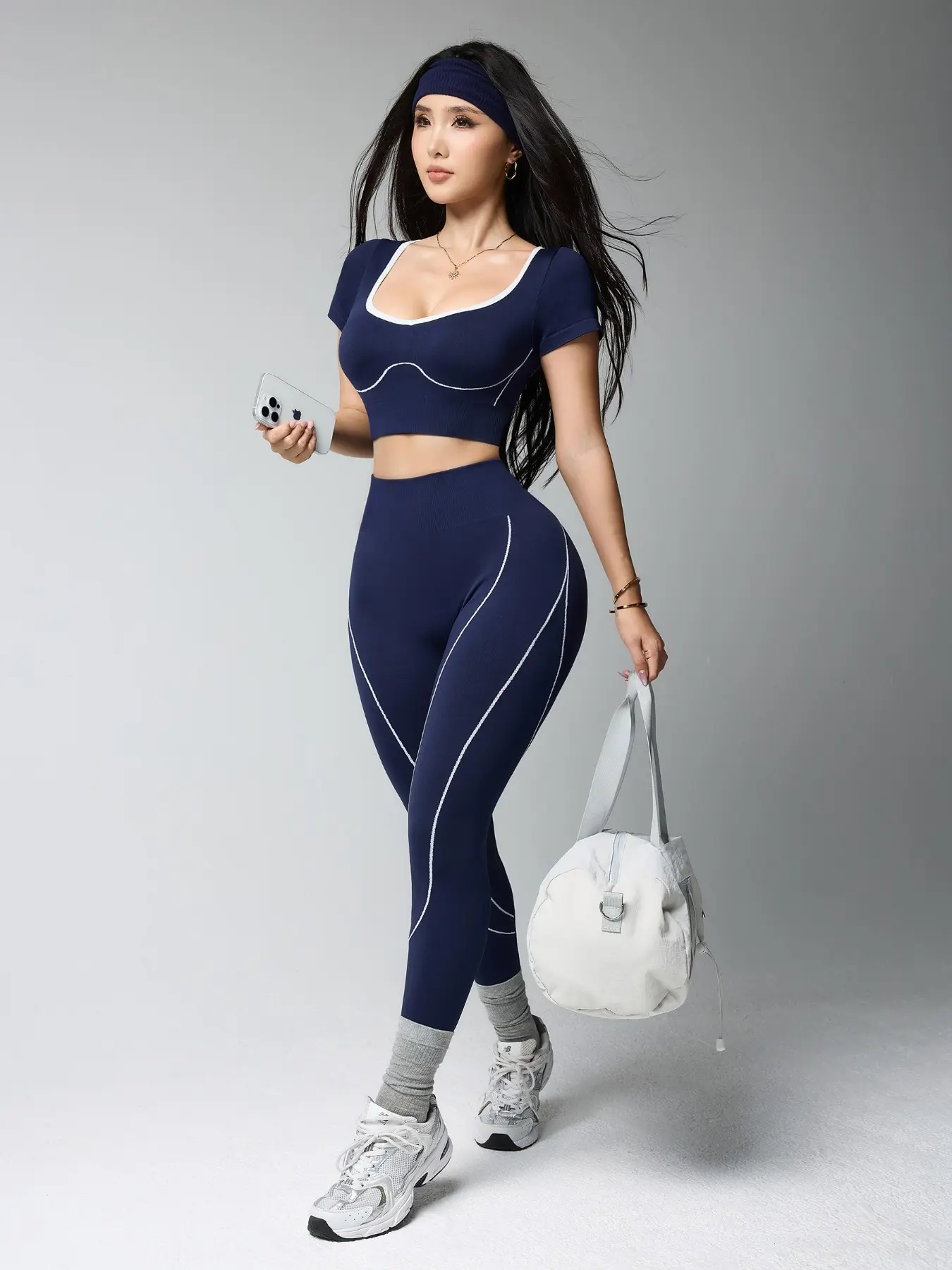 Women's Two-Piece Sportswear Set, Striped Short Sleeve Top, High-Waisted Tight Pants, Breathable, Stretchy, Yoga, Gym, Running, Cycling, Workout Sets