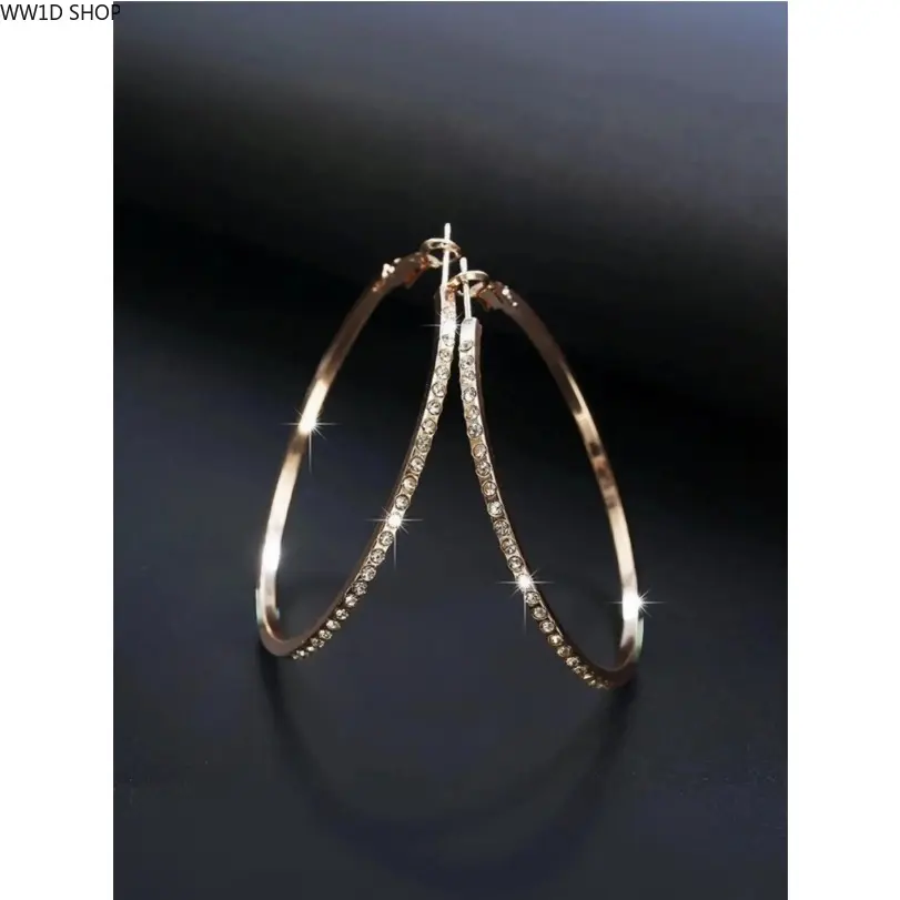 Crystal Stainless Steel Hoop Earrings  Crystal Stainless Steel Hoop Earrings for Women, Large Lightweight CZ Rhinestone Fashion Hoops, Elegant Bag and Jewelry Accessory