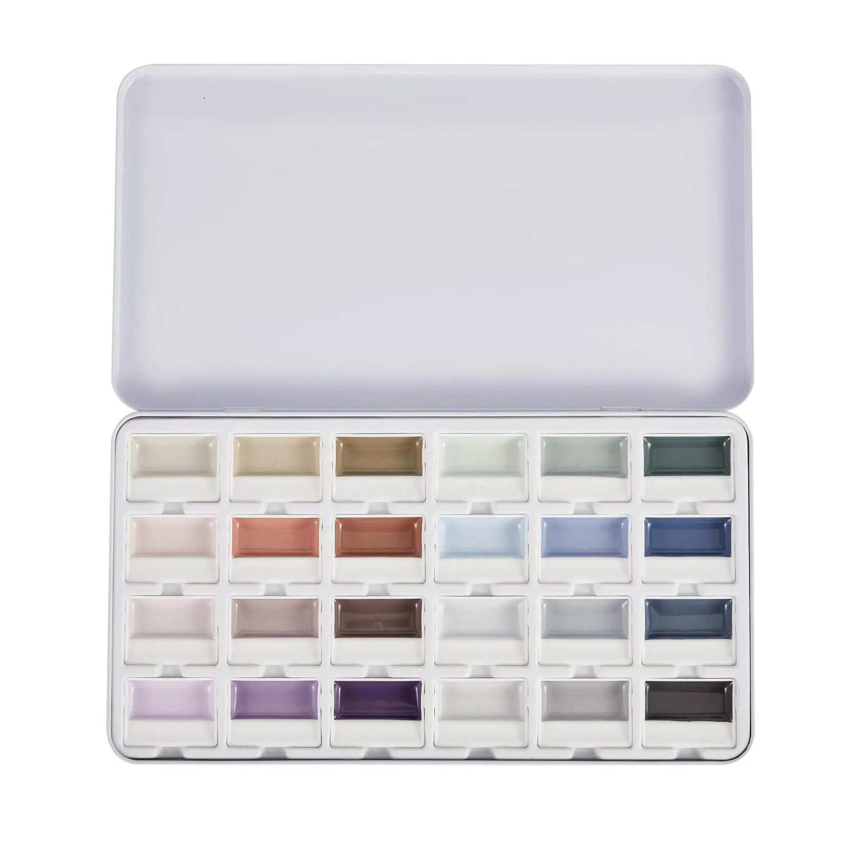 24-Color Ash Tone Opaque Semi-Moist Watercolor Paint Set - Portable Art Solid Pigment Tin Box Palette, Quick Dry - For Artists, Beginners, New