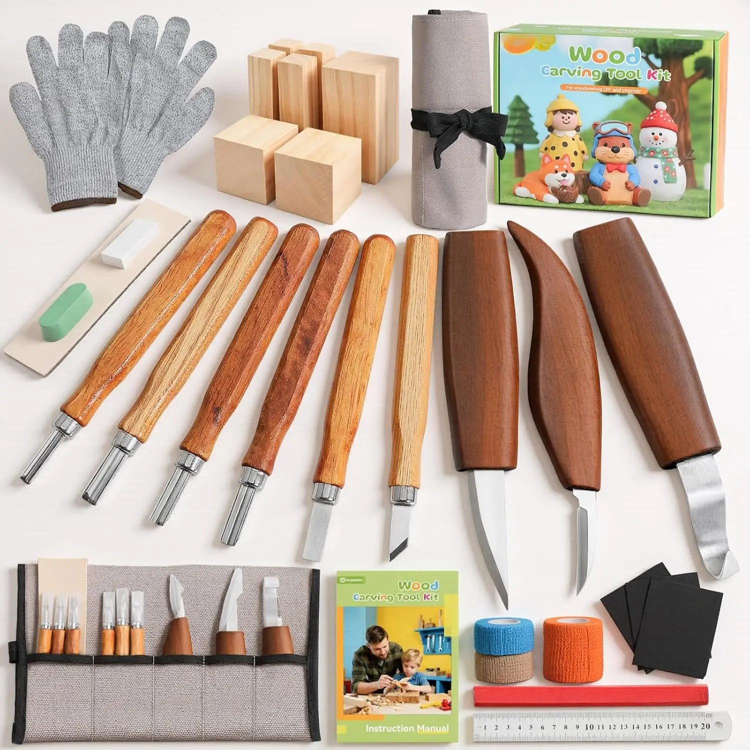 Carving Kit with Carrying Bag, 30 count  Carving Tools | Whittling Kit Includes Carving  Carving Chisels Basswood Blocks Gloves, Woodworking Tools for Beginners DIY Hobbies
