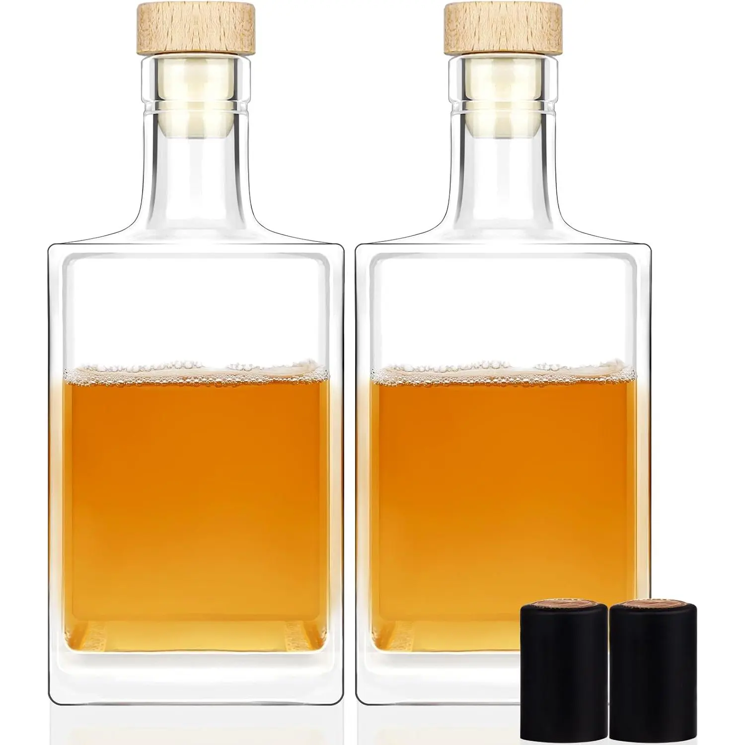 2Pack 25 oz 750 ml Clear Empty Square Glass Bottles with Cork Lids for Liquor Vodka Brandy Whiskey Beer Water Soda