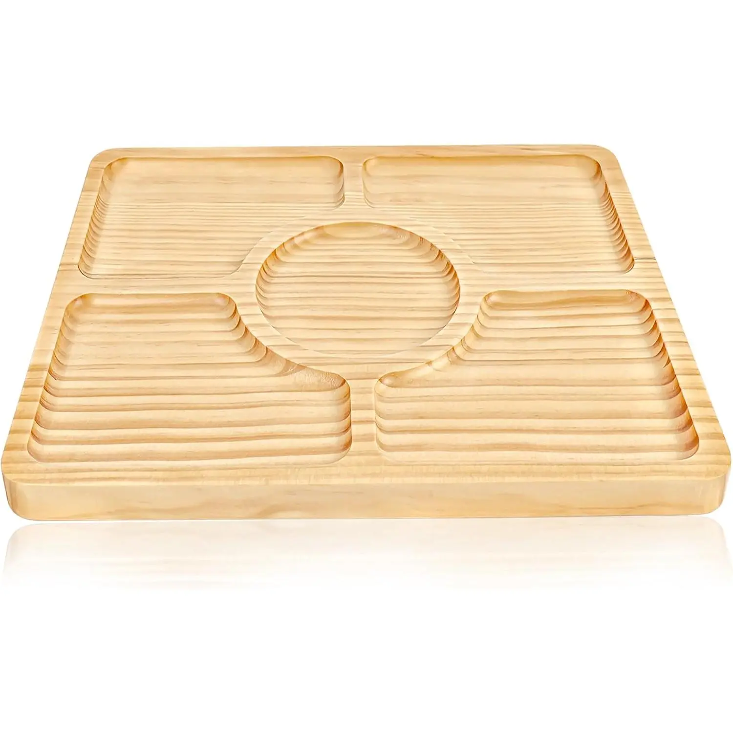 Divided  Serving Tray, Rectangular Tray Chip and Dip Platter, Serving Tray with 5 Sections for Appetizers & Snacks, Veggie Platter,  Trays for Party 12'' x 8.7'' x 0.6''