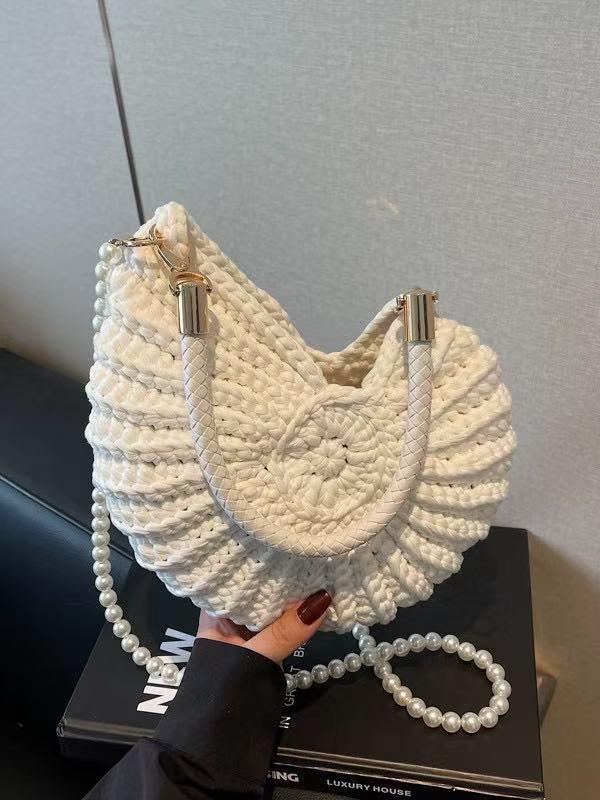 Handwoven Straw Bag For Women, Seashell & Conch Embellished Crossbody Bag, Adjustable Strap, Bohemian Style Handbag, Perfect For Beach Vacations, Summer Travel, Casual Daily Outings, Lightweight Woven Purse With Durable Handcrafted Design