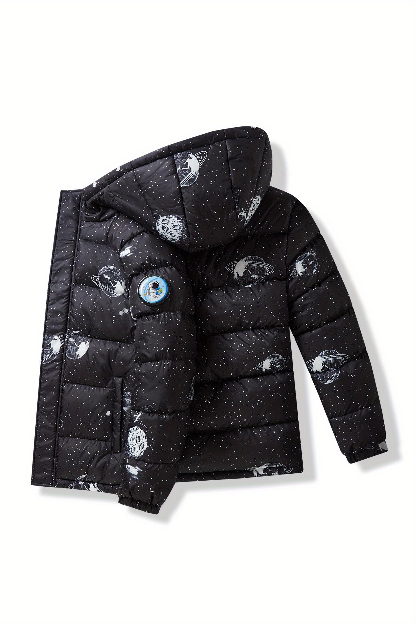 (New)Boys' Winter Hooded Jacket - Thickened Warm Coat with Zipper Closure, Red & Casual Outerwear, Polyester, Regular Fit for Cold Weather, Winter Coat for Boys, Durable Kids' Clothing