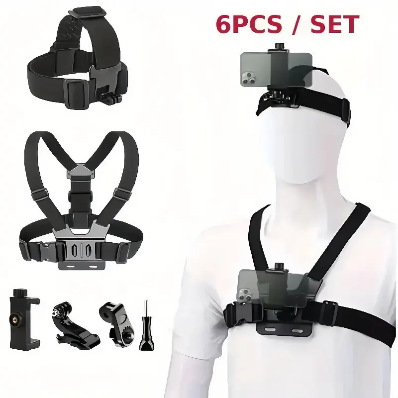 Adjustable Phone Selfie Chest Strap Holder,Essential for outdoor photography,Outdoor Universal Phone Chest Strap Mount, Including Chest Strap & J Type Seat & Adapter & Screw & Phone Holder, Portable Phone Selfie Accessories,back to school gift.
