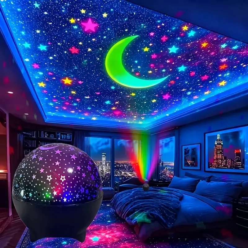 LED Starry Sky Galaxy Moon Projector Night Light, Auto RGB Color Changing USB 5V Ambient Lamp for Kids Bedroom Birthday Party Home Decor