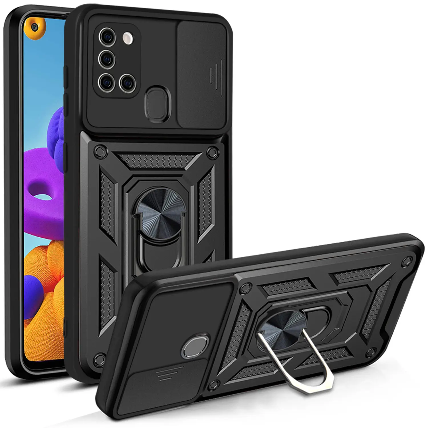 Case for Samsung Galaxy A21s with Adjustable Magnetic Ring Stand, Full Protection, Anti-Slip, Slide-Proof, Fingerprints Resistant, Solid Color, Protective Cellphone Cover for Samsung Galaxy A21S Case Protective Casing