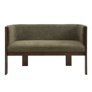 Casual 2-Seater Track Arm Loveseat, Green Boucle Fabric Polyester Sofa with Sturdy Solid Rubberwood Frame, Stain-Resistant Easy-Clean Space Saving Furniture for Apartment Reading Nook Small Home Living Room