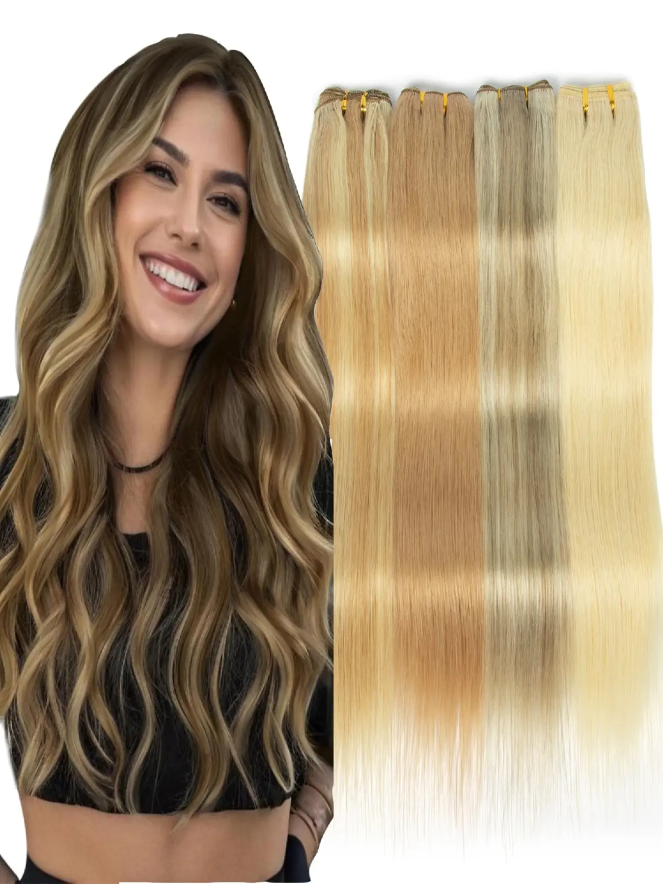 Straight Machine Weft Human Hair Extensions, Smooth Real Human Hair Weft, Sew in Hair Extensions for Women, Salon Use