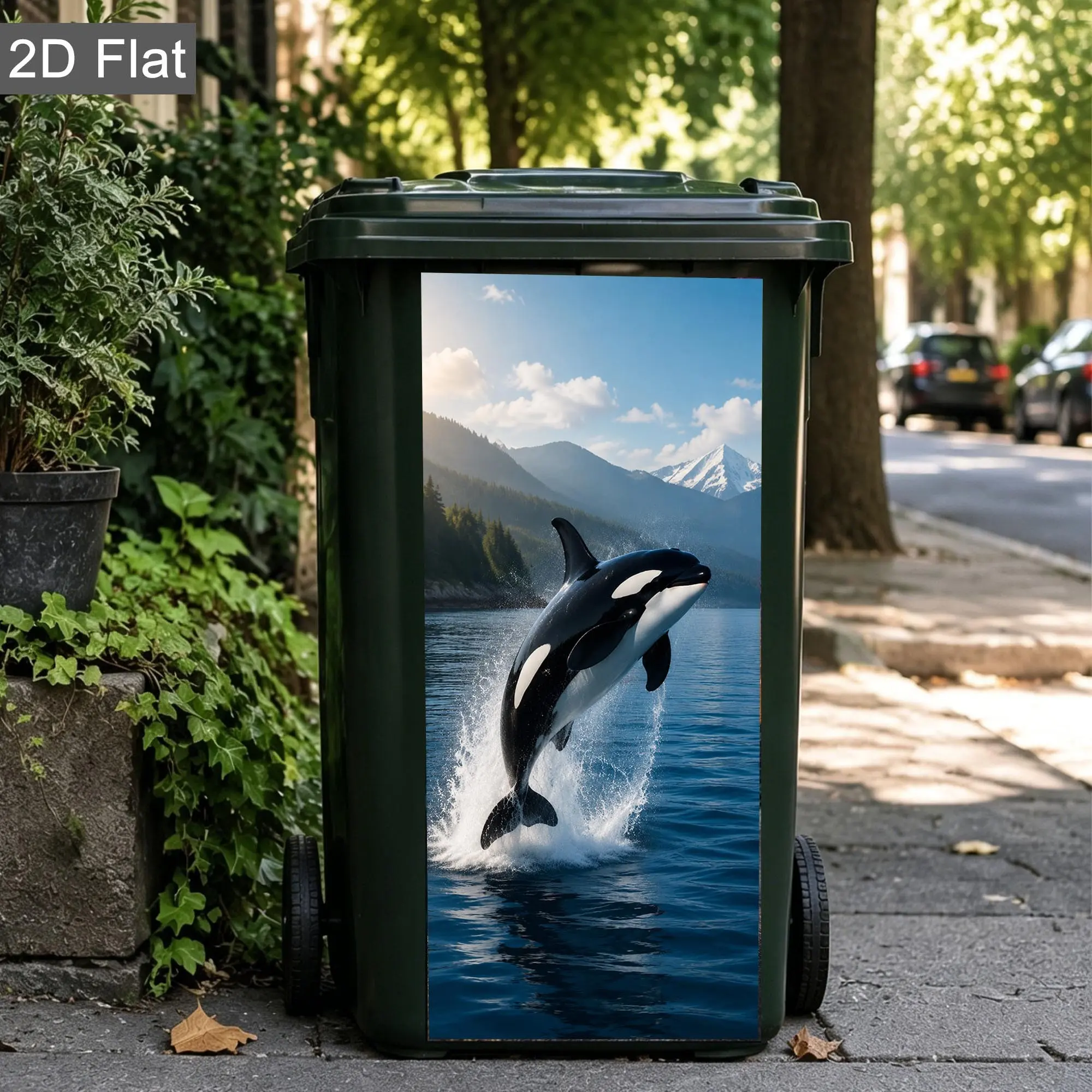 Whale Trash Can Decal, UV Vinyl Self-Adhesive Decorative Sticker, DIY Decor for Kitchen, Yard & Garage Recycle Bins, Flat Sticker Type, Animals Pattern