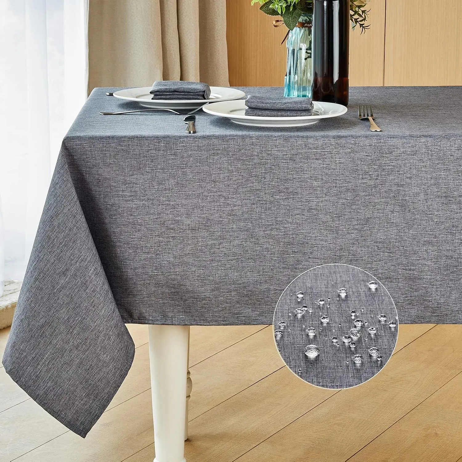 Rectangle Table Cloth Linen Farmhouse Tablecloth Waterproof Anti-Shrink Soft and Wrinkle Resistant Decorative Fabric Table Cover for Kitchen (Dark Grey, 52" x 70" (4-6 Seats))
