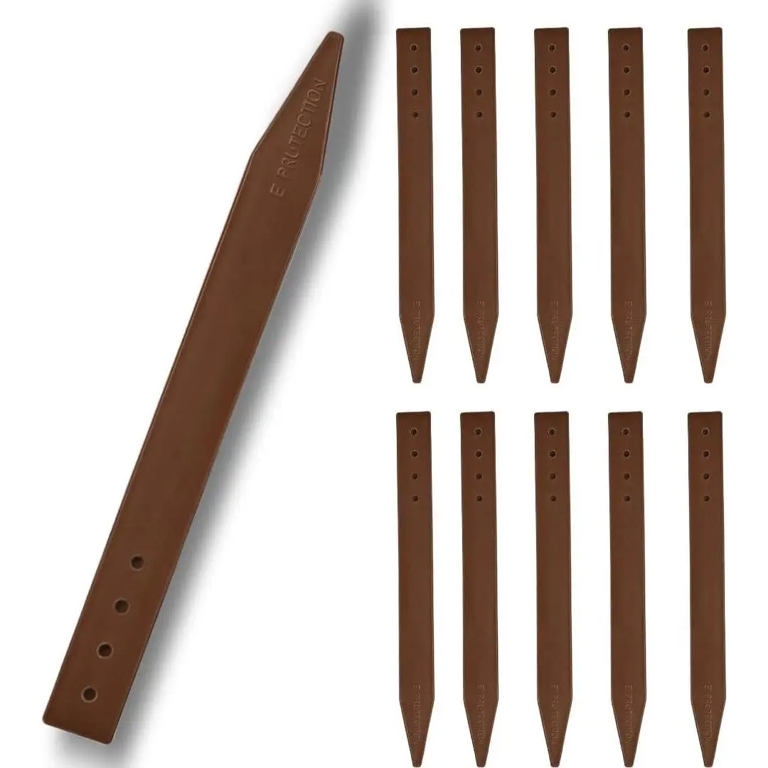 Plastic Bender Board Stakes 12" Inches - Teak Color - Heavy Duty Landscaping Stakes for Edging and Borders - 10 Pack