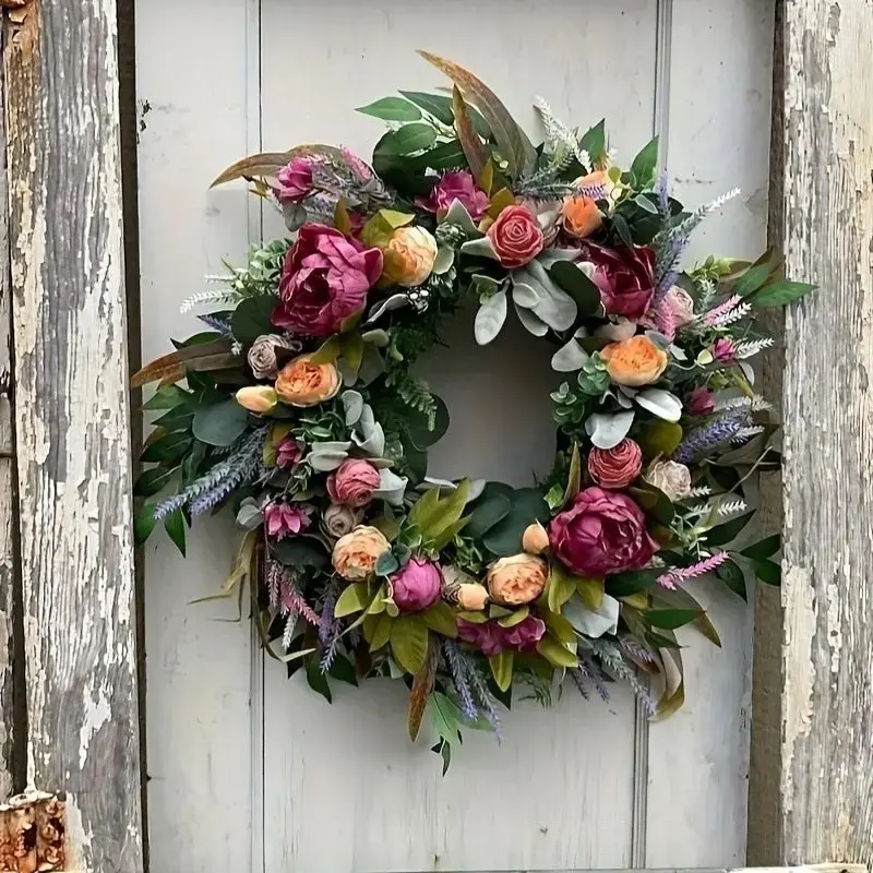Realistic Peony & Rose Wreath, Flower Wreath, Multicolor Spring Floral Ring, Home Office Decorative Ornament, Thoughtful Mother's Day & Easter Gift
