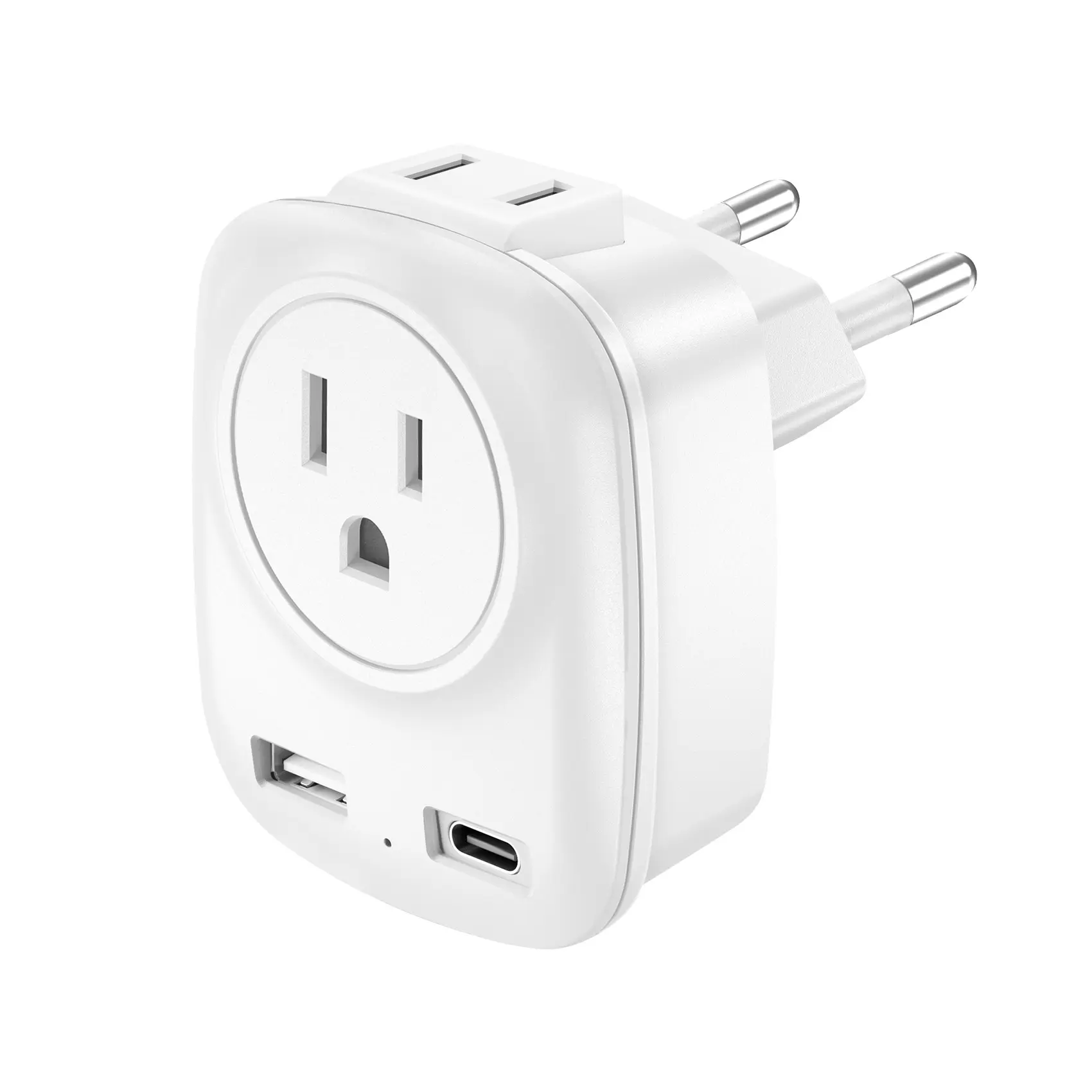 European Travel Adapter, Power Plug Adapter, International Plug Adaptor, Socket Converter, Socket Adapters, 4-In-1 Multi-Function, 20w PD & Qc3.0, USB-C and USB-A Ports, 2 Us Outlets, Essential for Usa to Europe Travel