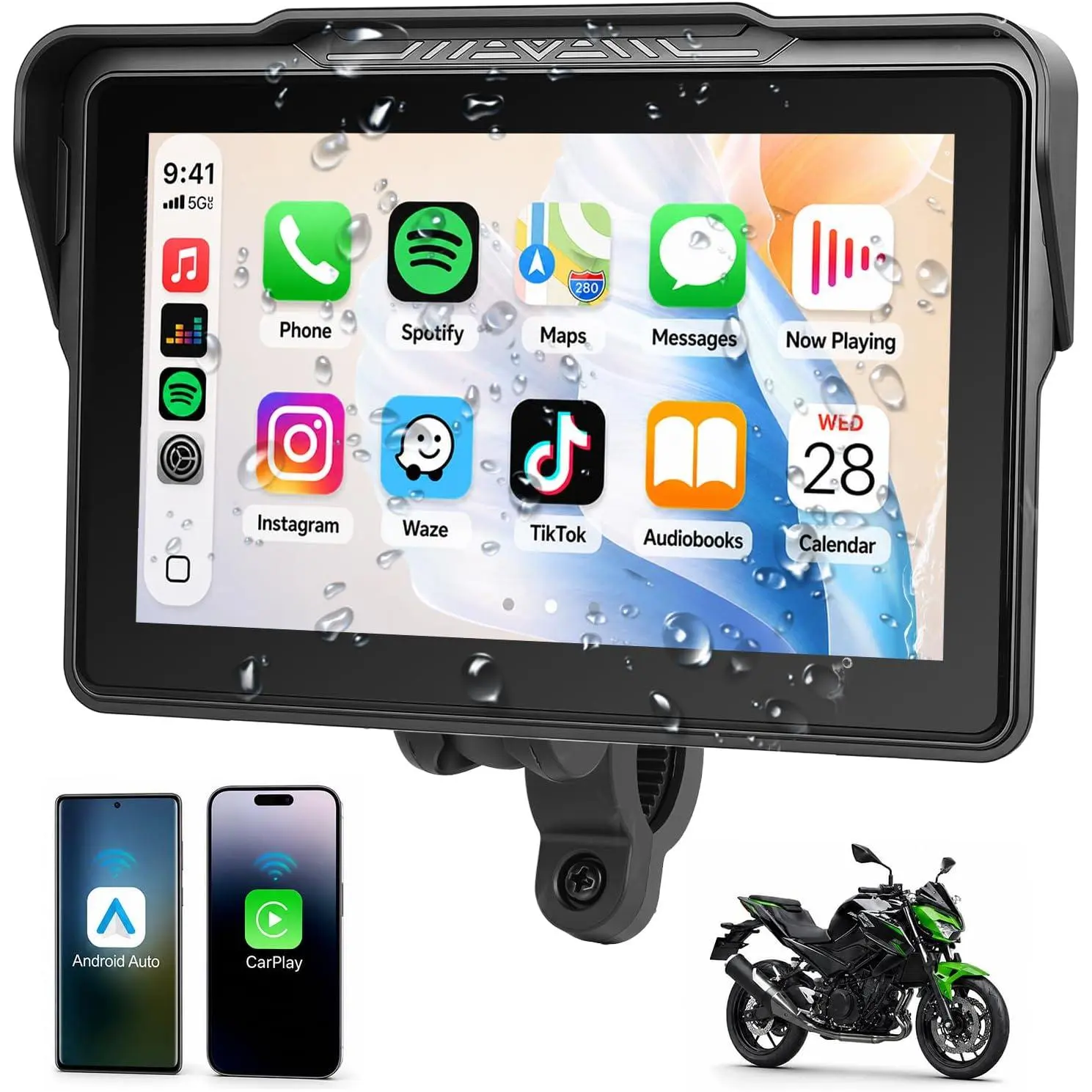 Motorcycle CarPlay Screen,7 “ Waterproof Touchscreen, Portable Carplay/Android Auto GPS Navigation for Motorbike,Support Dual Bluetooth, S-iri, G00gle Assistant with Digital Wired Controller campingessentials