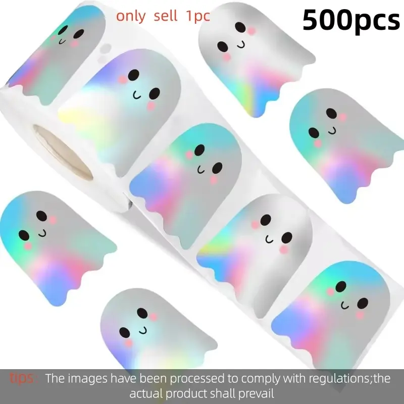 Halloween Ghost Stickers - Cute Holographic Waterproof Decals for Party Decor