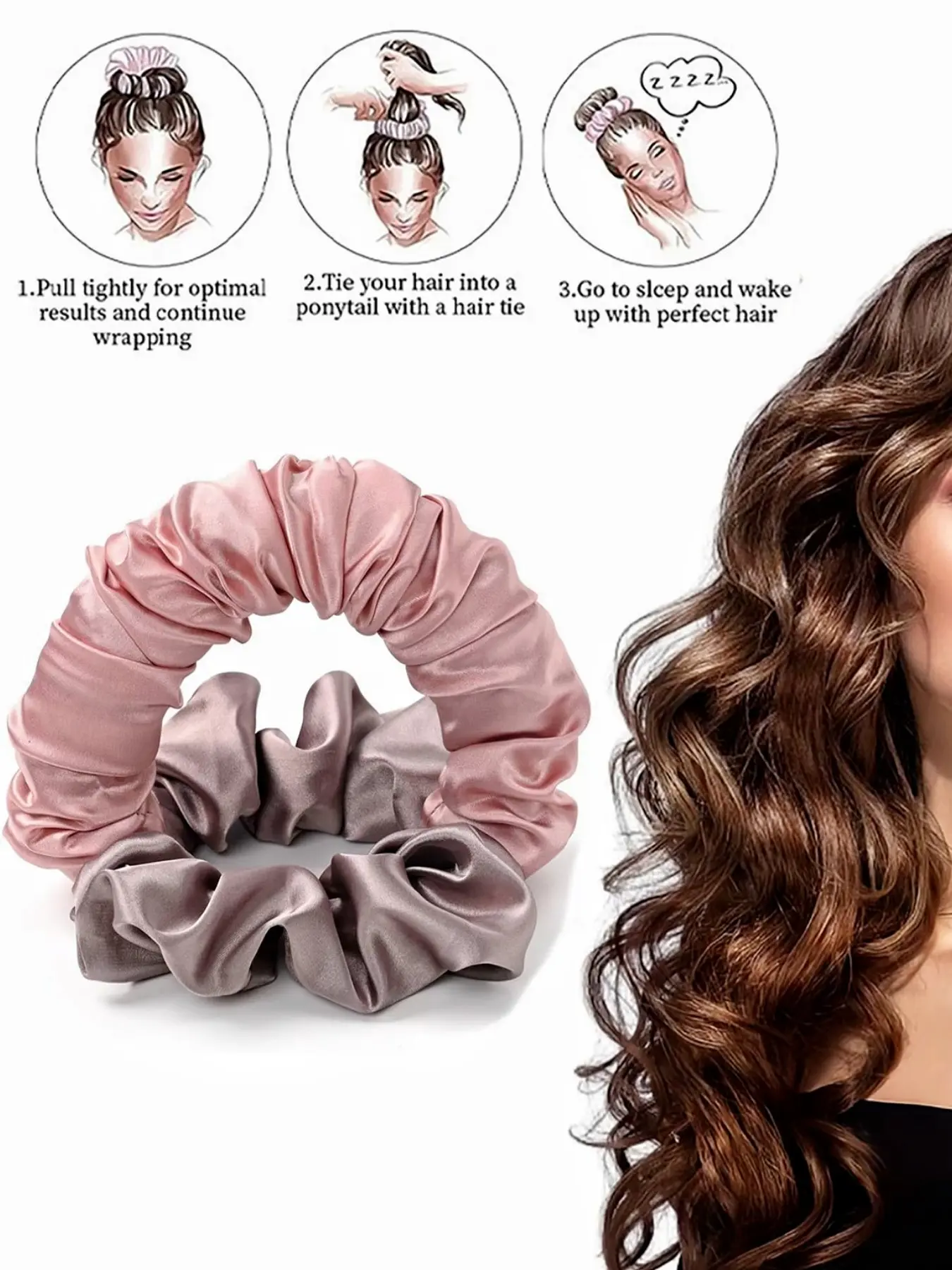1pc Satin No Heat Sleep Hair Curler, Soft Round Bun Roller, Damage-Free Heatless Curls Overnight Styling Tool for Women, Gentle Hair Care Accessory, Heatless Curlers