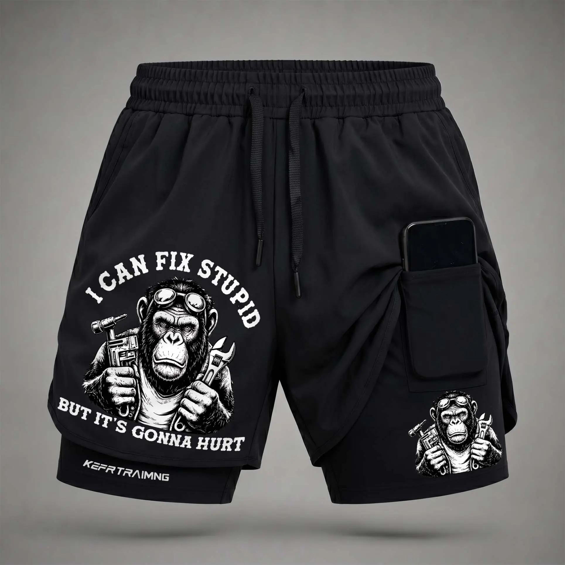 Men’s Regular Fit Polyester Blend Graphic Print 2-in-1 Athletic Elastic Waist Shorts - Built-in Compression Liner, Secure Inner Phone Pocket, Elastic Drawstring, Quick-Dry, Machine Washable, for Summer Gym Training Shorts