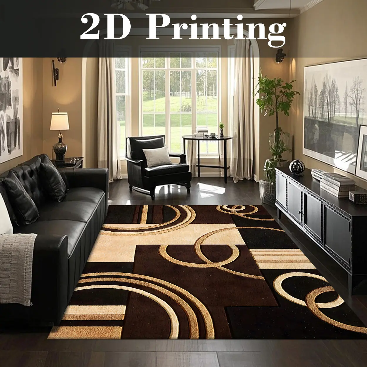 Modern Geometric Circular Area Rug - Washable, Non-Slip, Multiple Sizes for Living Room, House Decor, Aesthetic Rugs, Modern Home Decor (Local Delivery Available)