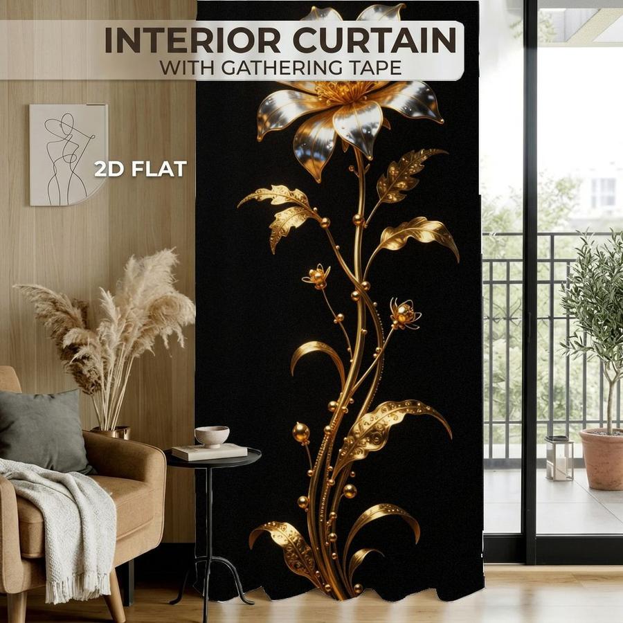 2Pcs Luxury Golden Flower Pattern Vintage Floral Sun Blocking Curtains Digital Printed Rod Pocket, Window Treatment For Bedroom Office Kitchen Living Room Study Home Decor