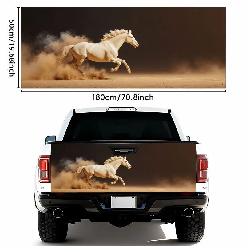 1pc a 50 by 70.87 inch White Car Sticker Featuring a Galloping Horse Design, Complete with Brown Dust And a Flowing Mane And Tail. It Is Weather-Resistant And Easy to Apply Or Remove, Making It Ideal for Decorating Tailgates, Bumpers