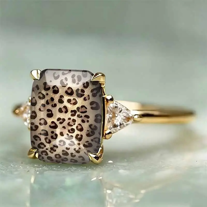 Vintage Leopard Print Color Ring, European American Y2K All-Match Elegant Jewelry For Women