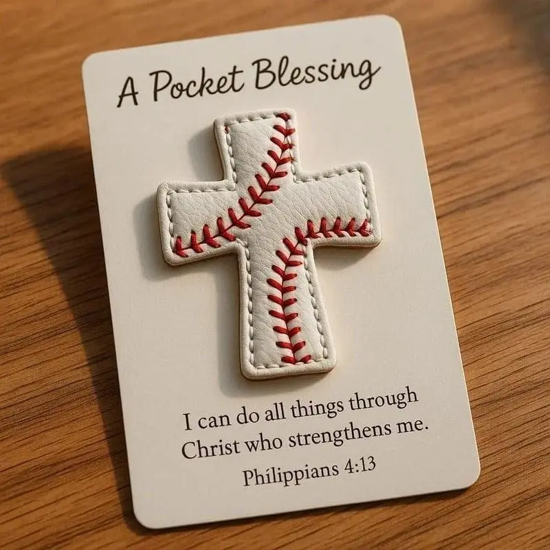 The new and compact blessing item - the baseball cross version, a handcrafted baseball cross-shaped blessing bag with a poem card, is a faith gift for athletes and also an inspiring sports souvenir prepared for players and coaches.