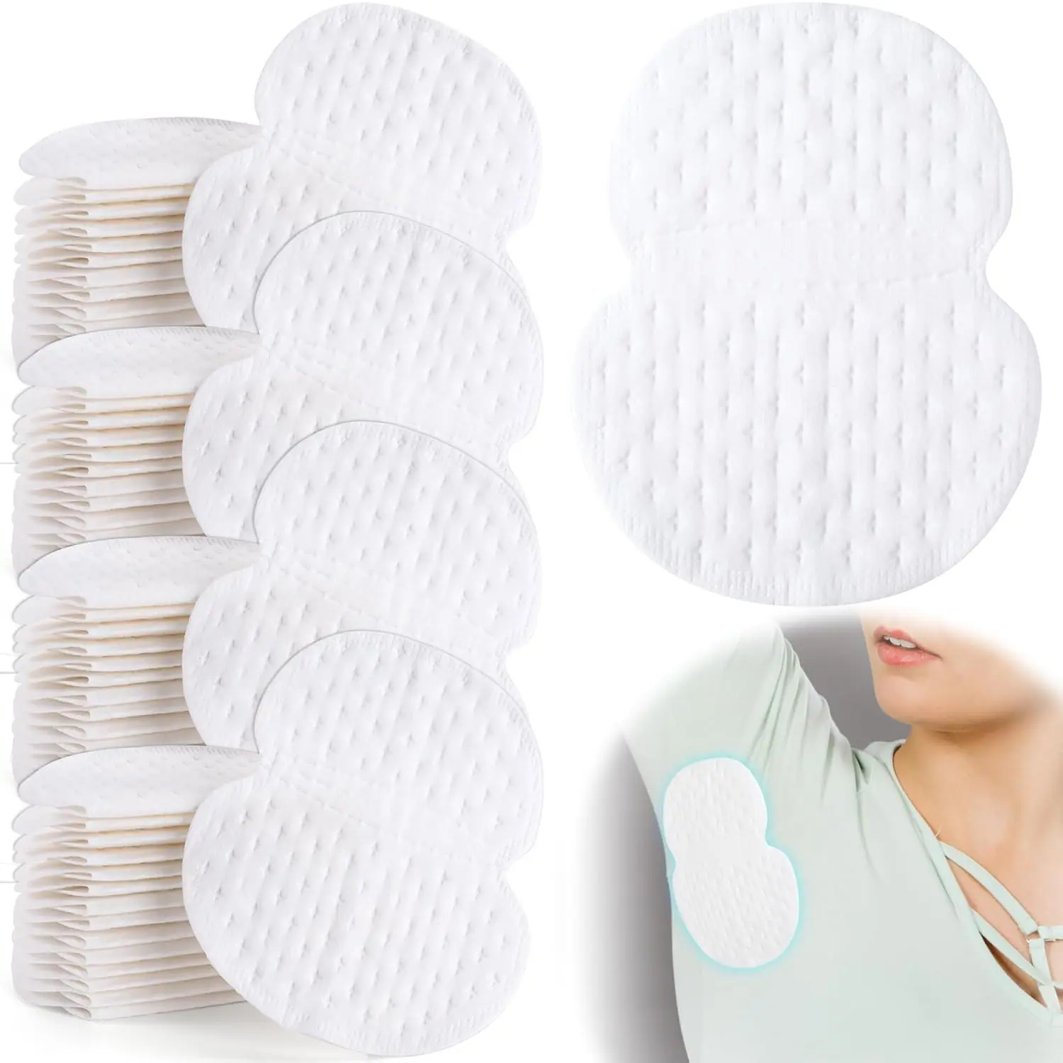 60pcs Underarm Sweat Pads, Disposable Invisible Under Arms Sweat Pads for Women & Men, Self-Adhesive Armpit Shields for Shirts T-shirts Dresses Sportswear- White