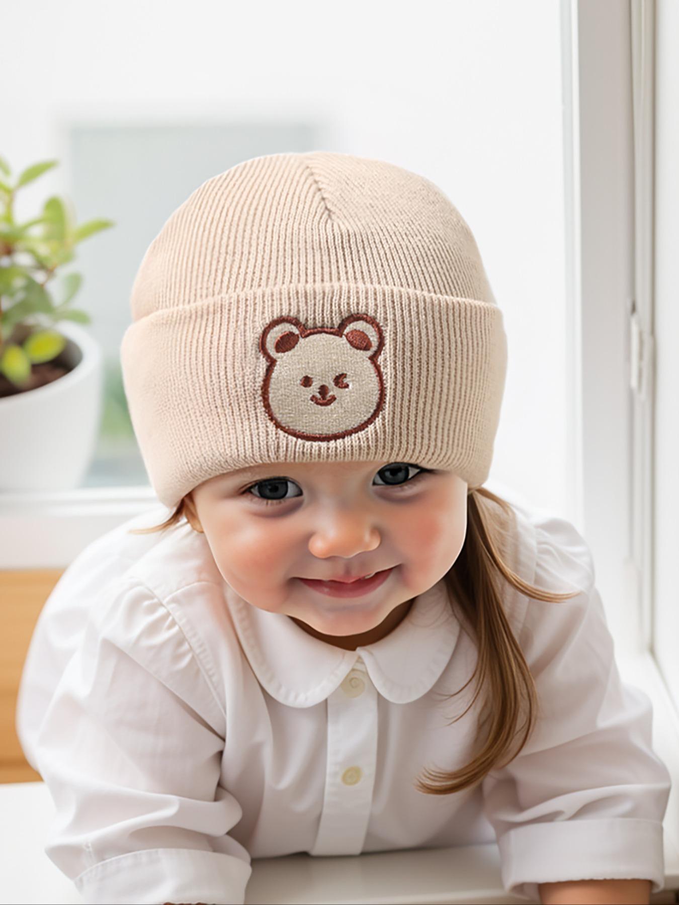Baby Bear Embroidered Knit Hat for Newborns & Toddlers, Warm Winter Beanie for Outdoor Use, Casual Daily Commute Cap