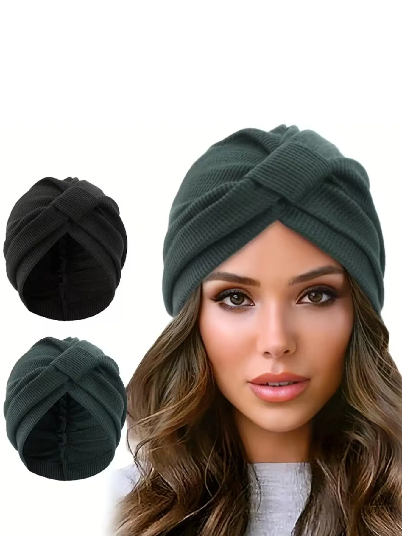 2pcs Women's Waffle Texture Headscarf Hat, Knot Design Hair Protection Cap, Chemotherapy Hat, Stylish and Comfortable Accessory, Turban Wraps, Fashion Turban