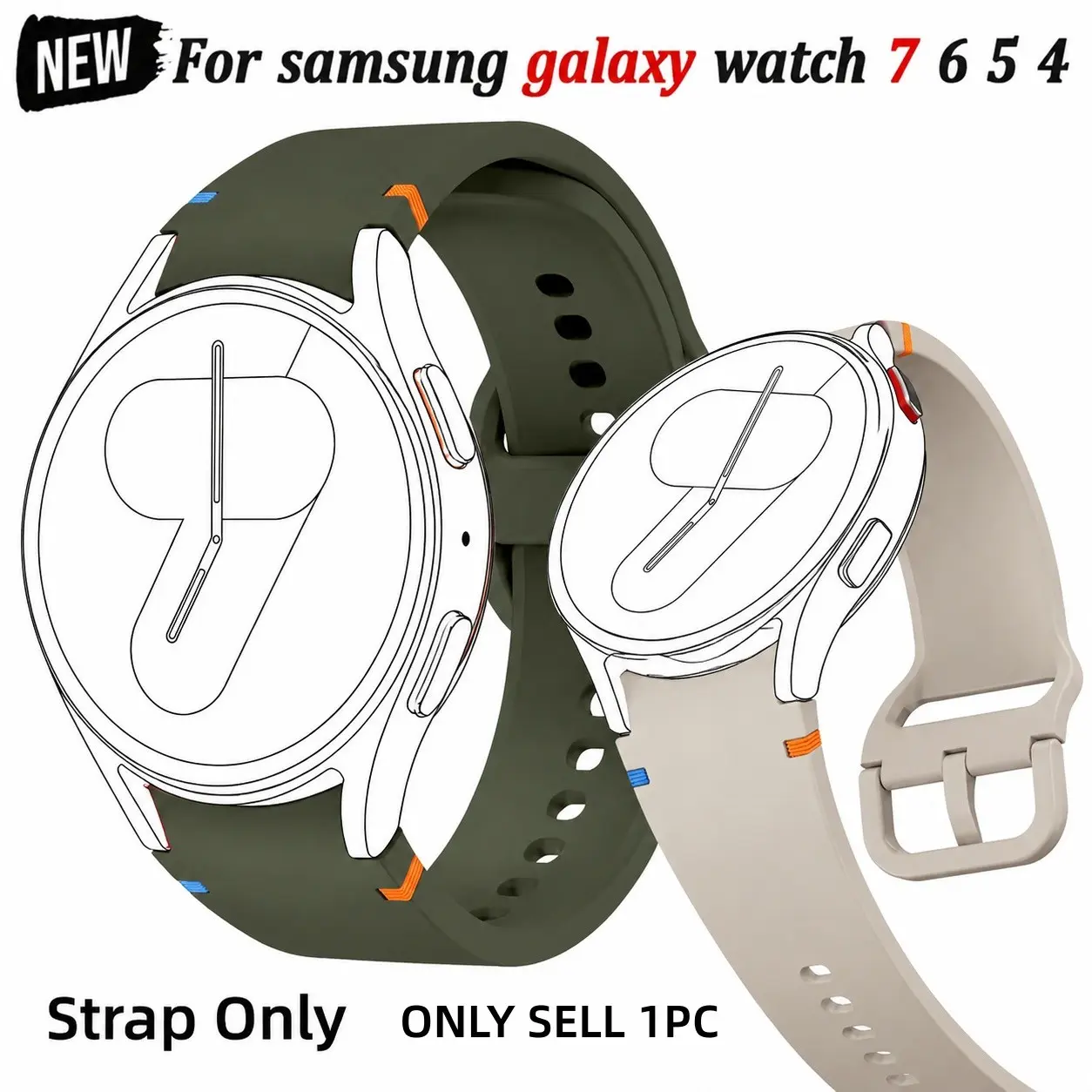 Silicone Watch Strap for Samsung Galaxy Watch 7 6 5 4 FE 40mm 44mm/6 Classic 43mm 47mm/4 Classic 42mm 46mm/5 Pro 45mm One-Button wristband, Men & Women Replacement Band, Wearable Tech Accessories, Smartwatch Accessories, Smartwatch Replacement Straps