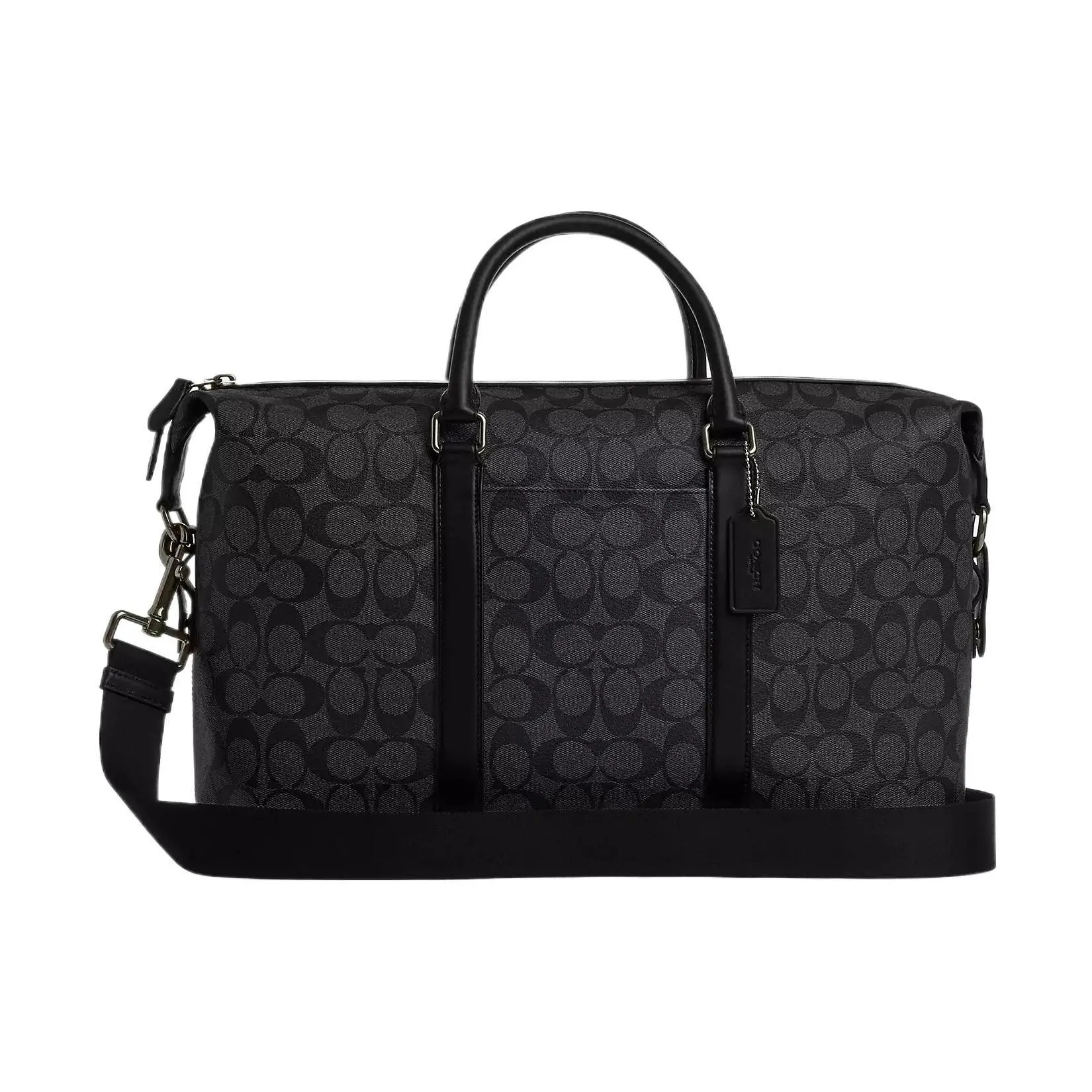 COACH Ellery Hold-All 42 Travel Tote Bag for Women – Classic Monogram Coated Canvas and Calfskin, Gold-Tone Hardware, Black