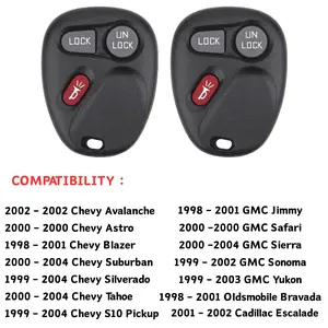 2PCS Key Fob Replacement for 1998 1999 2000 2001 2002 Chevrolet Chevy Silverado Suburban Tahoe GMC Yukon Sierra Oldsmobile Fit for Car Owner Replace or Spare Key 3-Button KOBLEAR1XT, KOBUT1BT