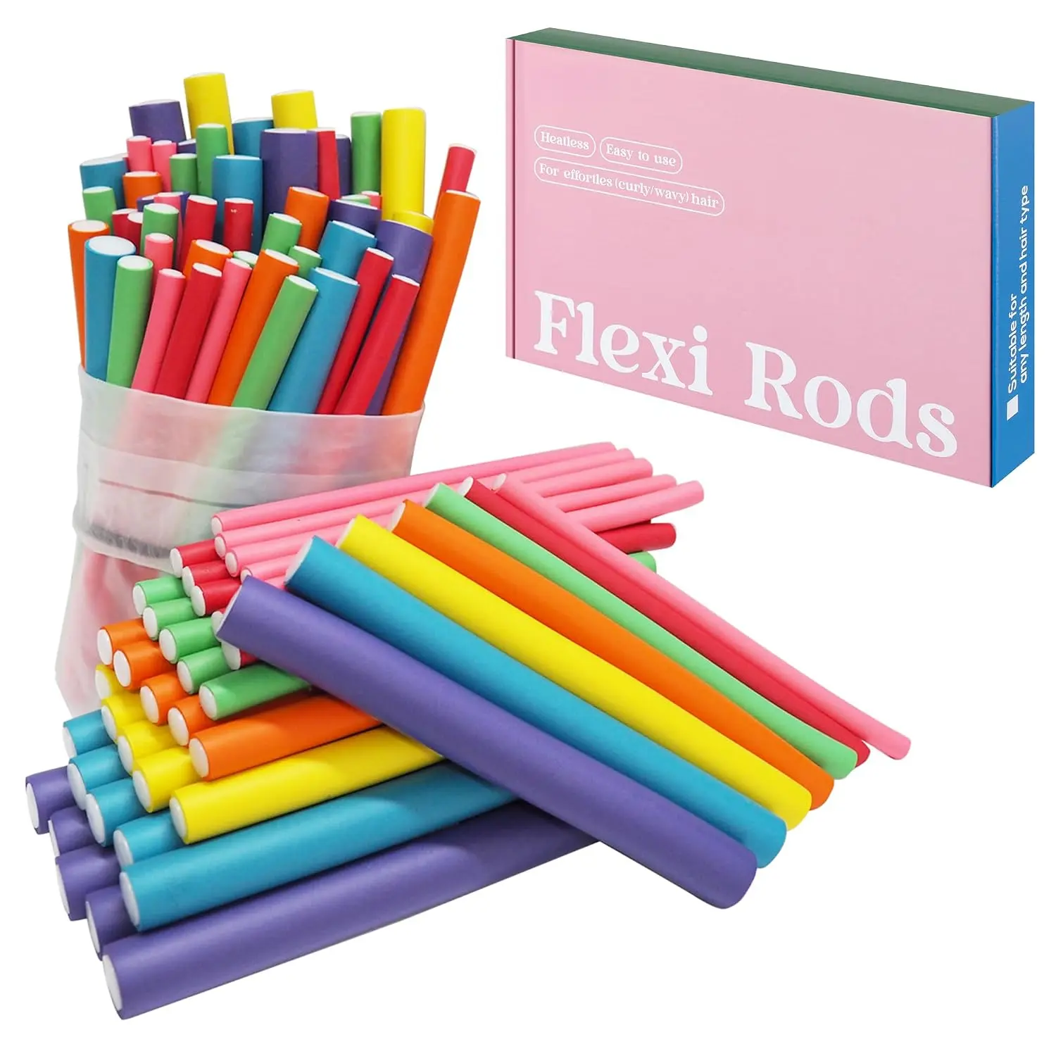 47-Piece 7in Foam Memory Heat-Free Flexi Rods Set - Loose Waves, Wavy Hair Rollers, Multi-Size Night Styling Tool for Natural Waves & All Hair Types, Loose Waves Hair Rollers