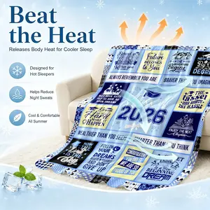 2026 Graduation Theme Print Cooling Blanket for Hot Sleepers Q-Max >0.25 Summer Blanket Thin Lightweight Breathable Soft Double Side Enhanced Cooling Mat for Bed Couch Sofa, Keep Cool for Night Sweats