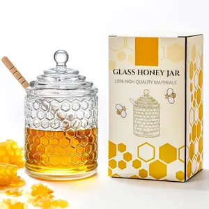 Clear  Honey Pot with Dipper and Lid Glass Honey Jar with Dispenser Honey Holder and Syrup Container for Christmas  Kitchen Decor,9 oz