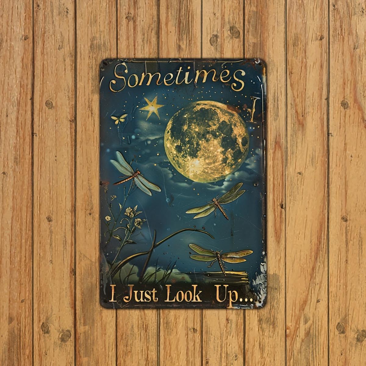 Vintage Dragonfly Moonlight Metal Sign Wall Art Decor with Dandelion and Starry Sky Retro Rustic Hanging Sculpture for Home Office Bar Cafe Library Garage Garden Patio Man Cave Indoor Outdoor Gift Idea 8x12 Inches