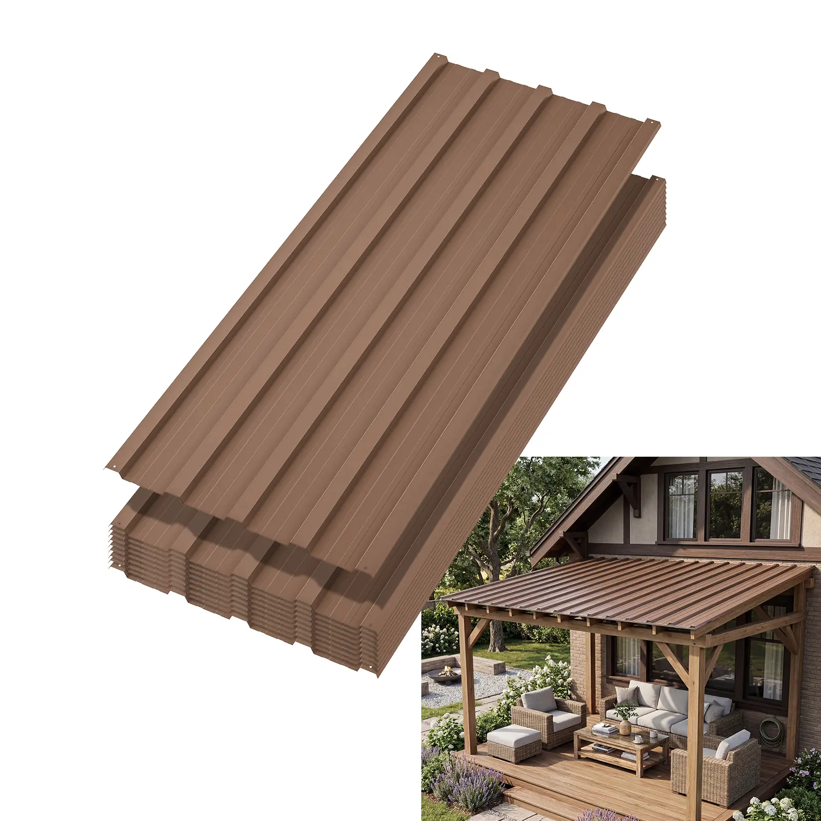 10 Pcs Metal Roofing Panels 42.5"x17.7" - Waterproof Galvanized Corrugated Steel Roof Sheets for Carports, Sheds, Barns & Garages w/ Screws