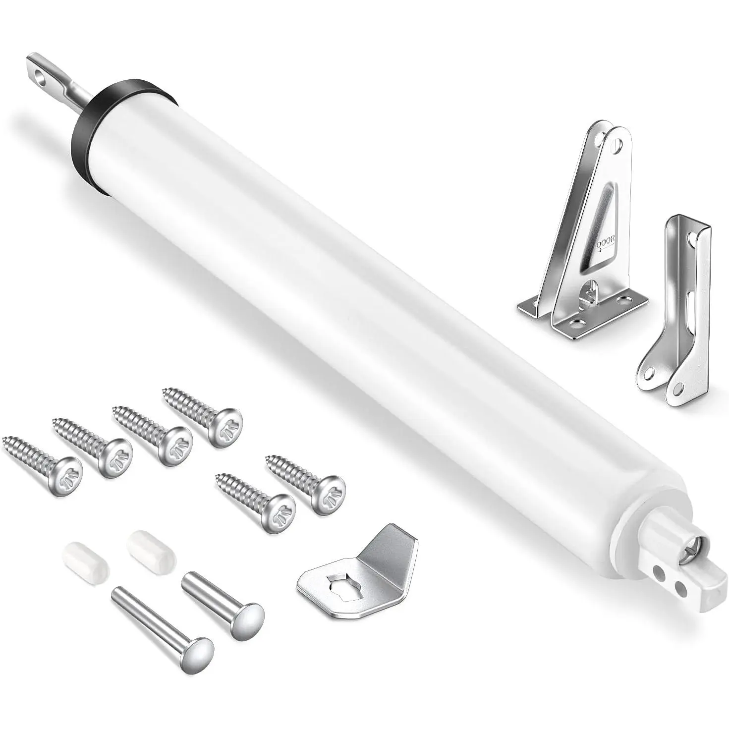 White Storm Door Closer, Pneumatic Screen Door Closer with Hold Open | Adjustable Closing Speed, Hold Open Function, Smooth Pneumatic Control,  Door Bracket, Easy Installation