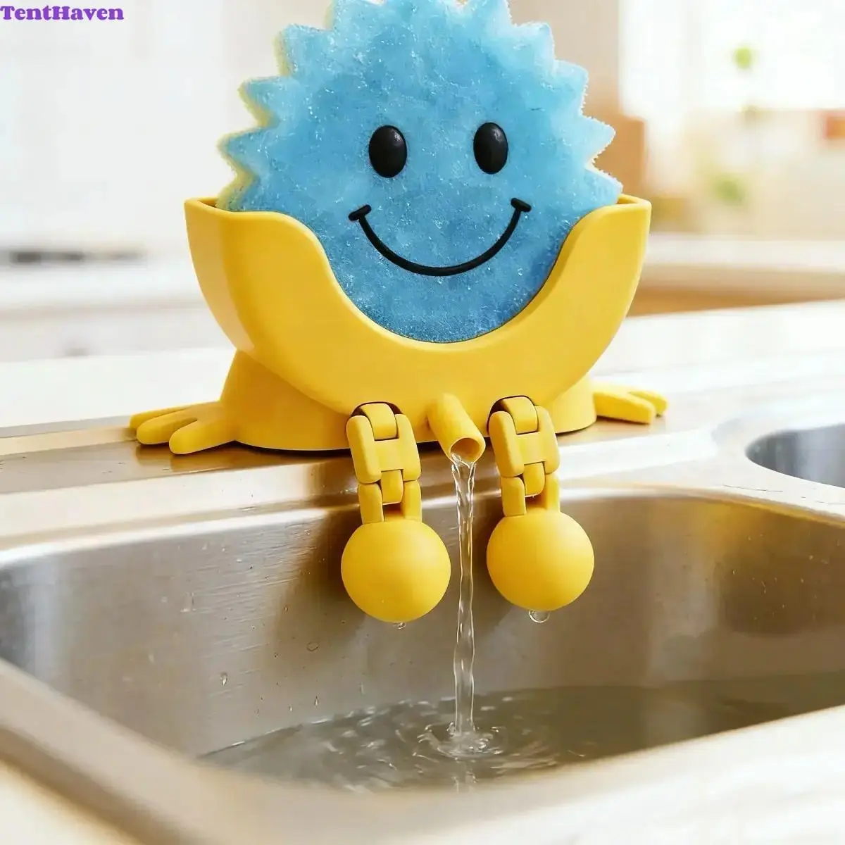 Funny Face Sponge Holder with Drainage System - Kitchen Sink Organizer, Plastic Draining Rack, Home Supplies for Luggage & Bag Accessories, Charms & Twillies (Sports & Outdoor Indoor Recreation Use)